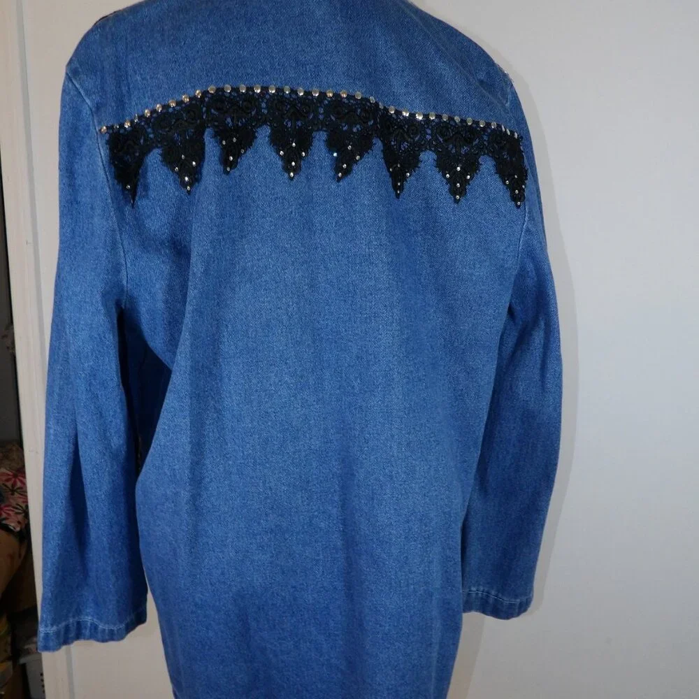 Pretty Things Denim Jacket with Black Fringe Women's Size Medium - Picture 3 of 5